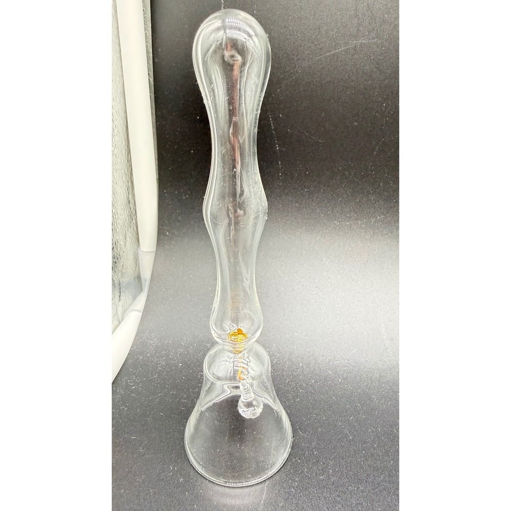 Vintage Hand Blown Clear Glass Bell with Gold Accent Long Handle Art Glass